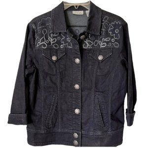 Chico's Platinum Denim Jacket Beads Embroidery - Dark Wash/Silver - 1 (8-10)